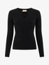 Pull côtelé à empiècement bijou - Noir - 1