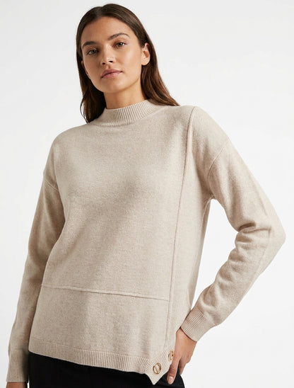 Maglione semplice con inserto occhielli - Beige