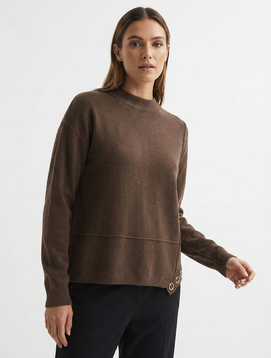 Maglione semplice con inserto occhielli - Marrone