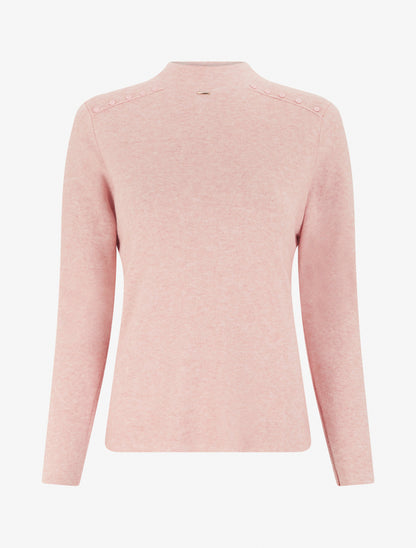 Pull droit à col montant et boutons décoratifs - Rose - 1