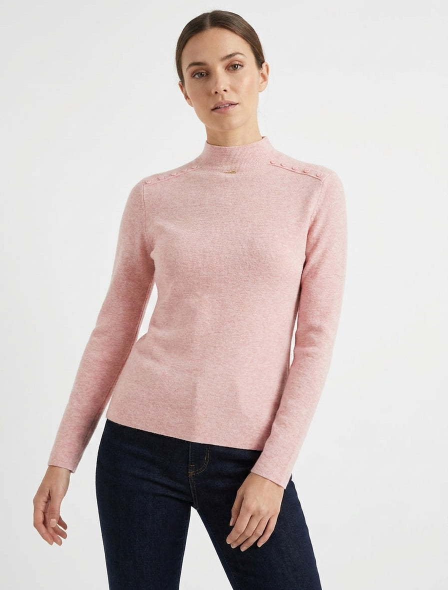Maglione dritto a collo alto con bottoni decorativi - Rosa