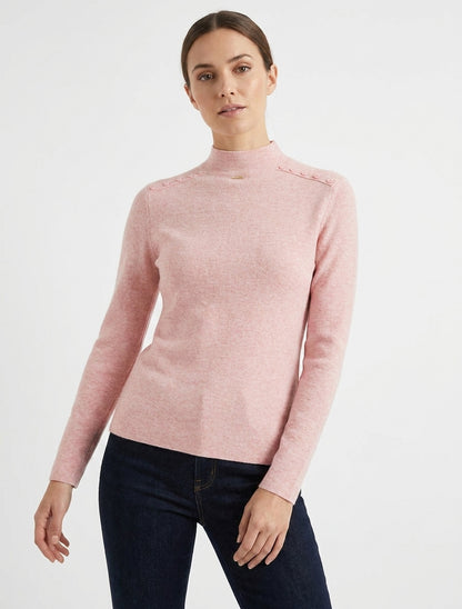 Maglione dritto a collo alto con bottoni decorativi - Rosa