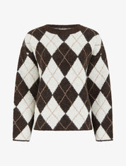 Pull ample en laine mélangée à motif losanges - Marron - 1
