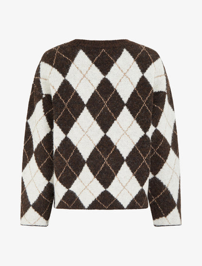Pull ample en laine mélangée à motif losanges - Marron - 2