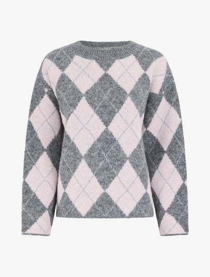 Pull ample en laine mélangée à motif losanges - Gris - 1