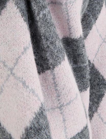 Pull ample en laine mélangée à motif losanges - Gris - 3