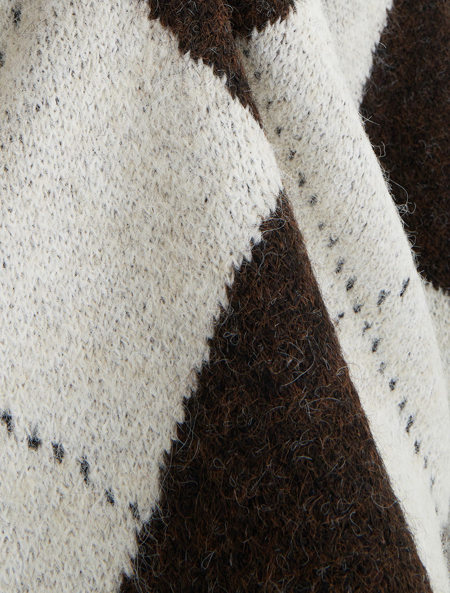 Pull en laine mélangée à motif losanges - Marron - 3