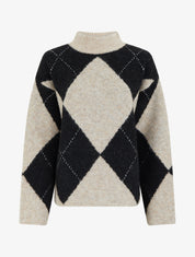Pull en laine mélangée à motif losanges - Beige - 1