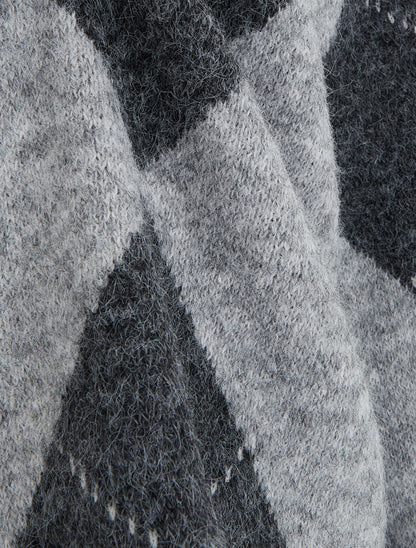 Pull en laine mélangée à motif losanges - Gris - 3