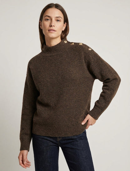 Maglione in lana mista con bottoni fantasia - Marrone