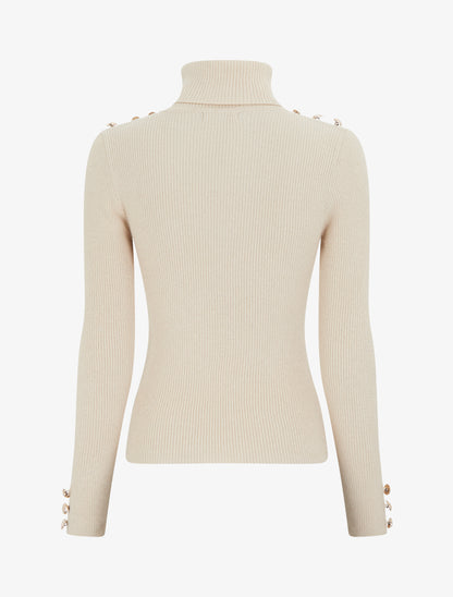 Pull en maille côtelée pailleté à col roulé - Beige - 2