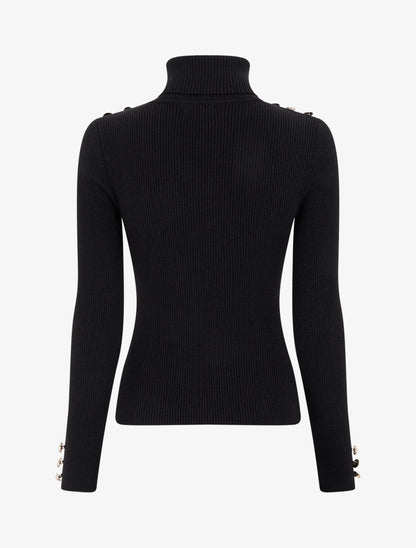 Pull en maille côtelée pailleté à col roulé - Noir - 2