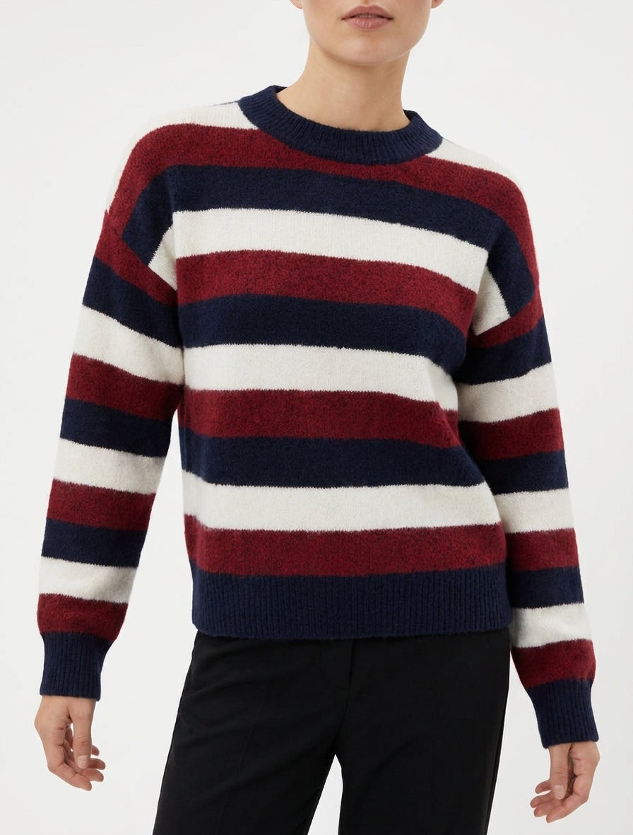 Maglione dritto a righe con scollo rotondo - Marina