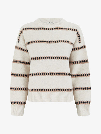 Pull droit à rayures fantaisies - Beige - 1