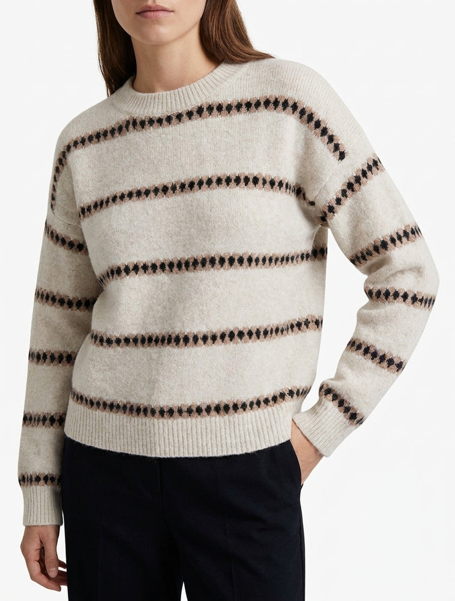 Maglione dritto a righe fantasia - Beige