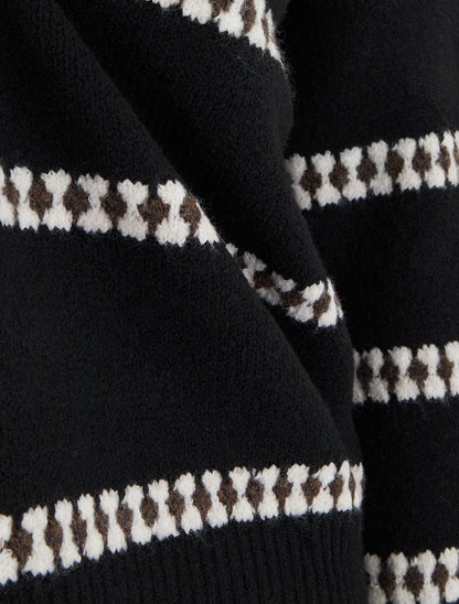 Pull droit à rayures fantaisies - Noir - 3