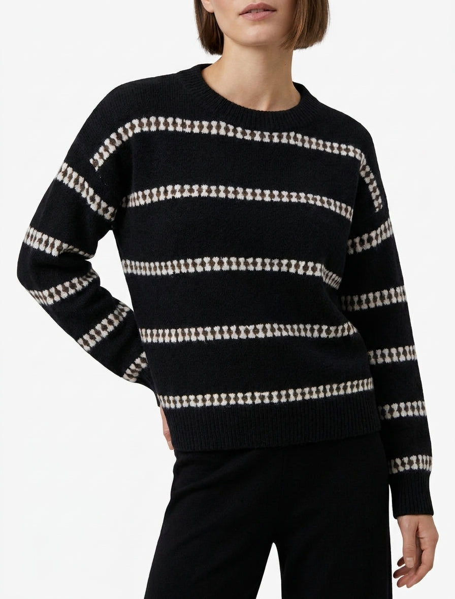 Maglione dritto a righe fantasia - Nero