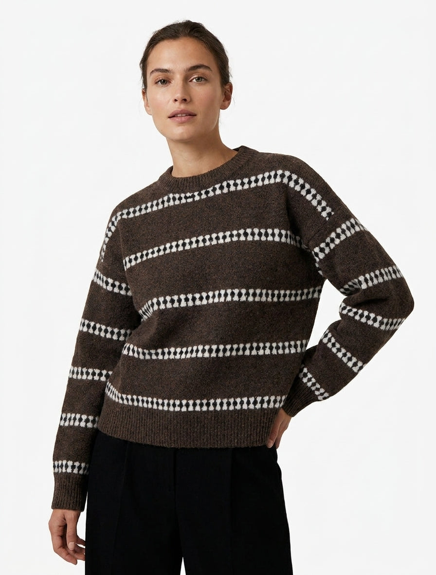 Maglione dritto a righe fantasia - Marrone