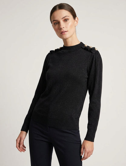 Maglione semplice glitterato con bottoni decorativi. - Nero