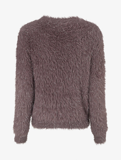 Pull uni duveteux à détail irisé - Marron - 2