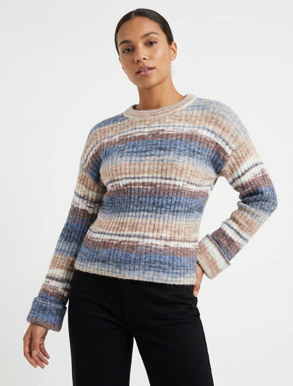 Maglione colorato con maniche risvoltate. - Blu