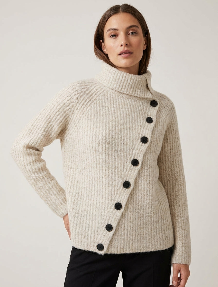 Maglione semplice con chiusura a bottoni - Beige
