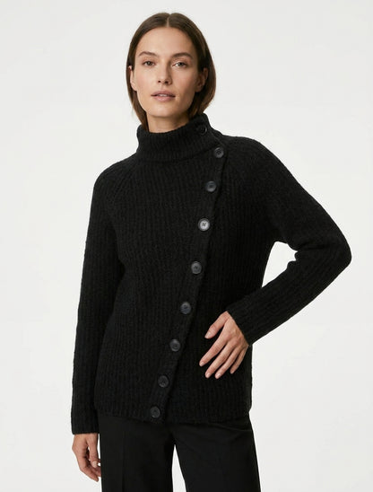 Maglione semplice con chiusura a bottoni - Nero