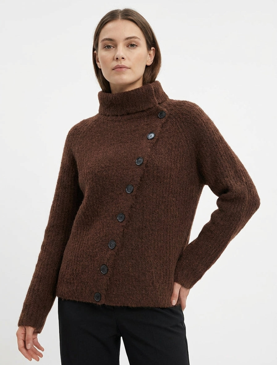 Maglione semplice con chiusura a bottoni - Marrone