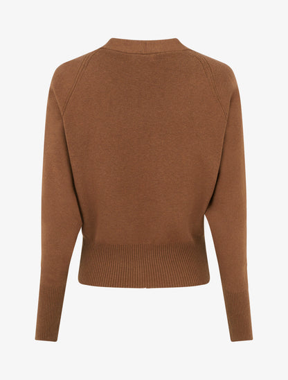 Pull uni à col V - Camel - 2