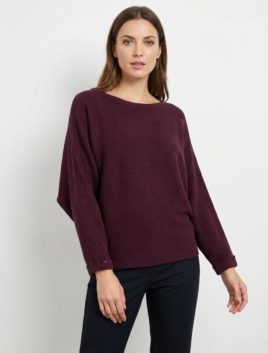 Maglione a coste a maniche lunghe - Feccia di vino
