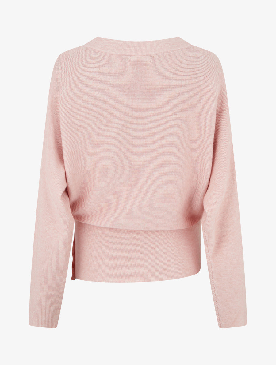 Pull côtelé à col bénitier - Rose - 2