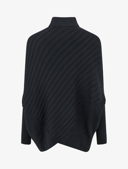 Pull overzise asymétrique à col montant - Noir - 2