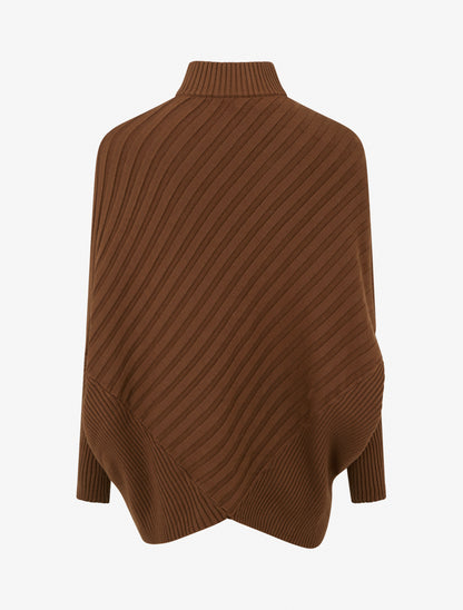 Pull overzise asymétrique à col montant - Camel - 2