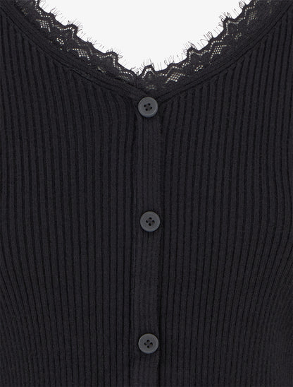 Pull côtelé à boutons décoratifs - Noir - 3
