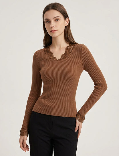 Maglione a coste con colletto in pizzo - Chameau