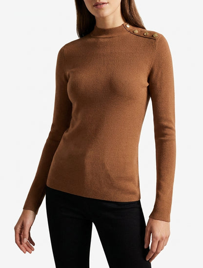 Maglia sottile aderente a collo alto con bottoni decorativi. - Chameau