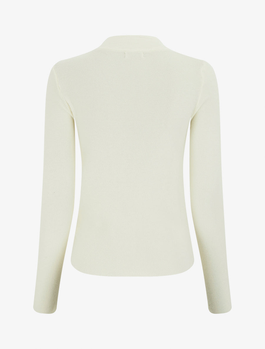Pull fin ajusté à col montant et boutons décoratifs - Crème - 2