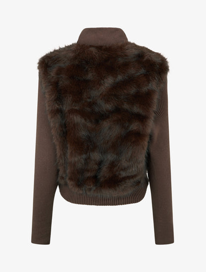 Veste côtelée à empiècement fourrure synthétique - Marron - 2
