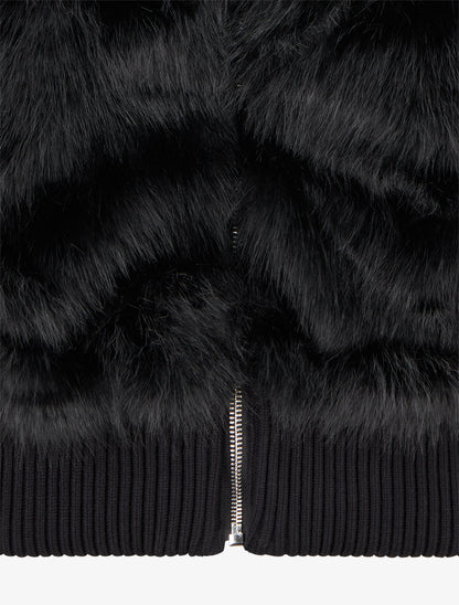 Veste côtelée à empiècement fourrure synthétique - Noir - 3
