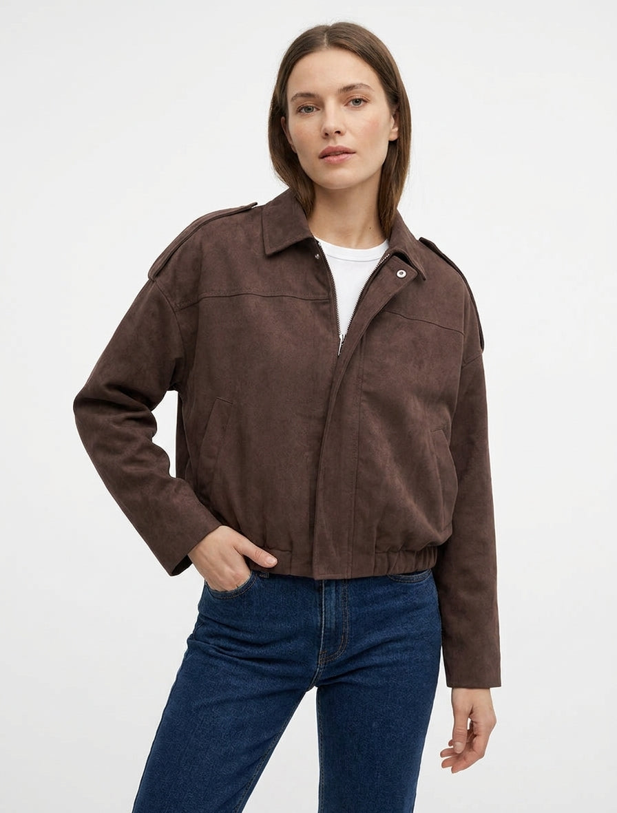 Bomber unito effetto camoscio - Marrone