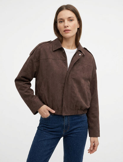 Bomber unito effetto camoscio - Marrone