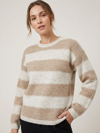 Maglione dritto con scollo rotondo e righe stilizzate. - Talpa
