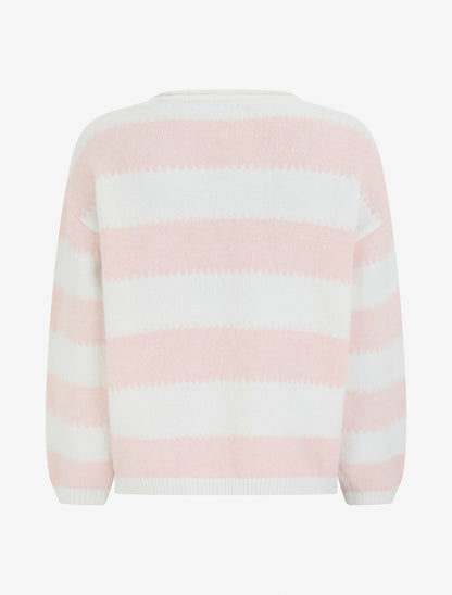 Pull droit à col rond et rayures stylisées - Rose - 2