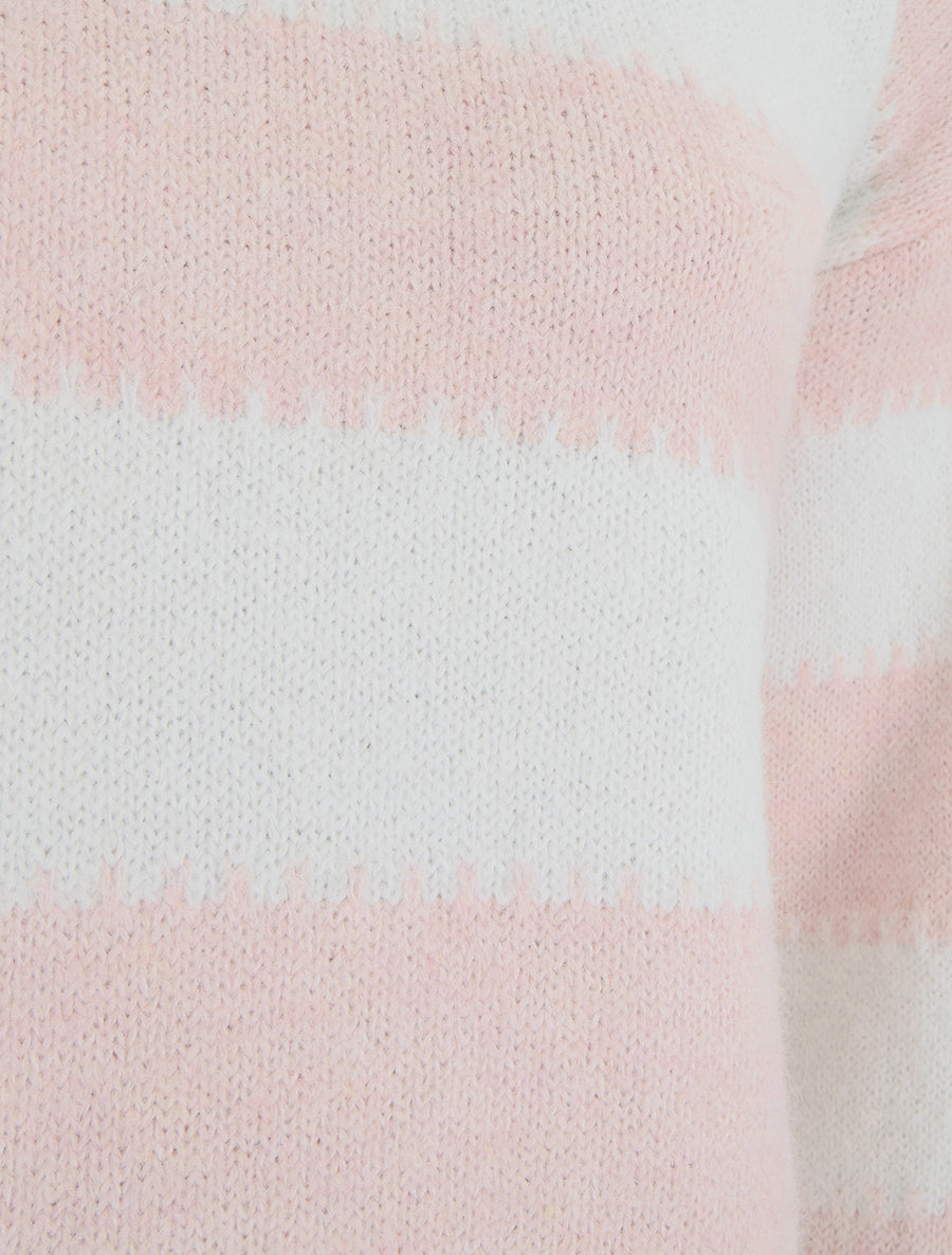 Pull droit à col rond et rayures stylisées - Rose - 3
