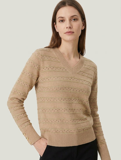 Maglione dritto con scollo a V e righe iridescenti. - Chameau