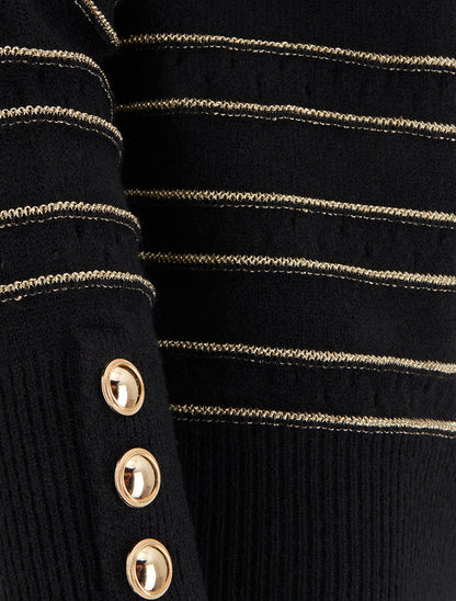 Pull droit à col V et rayures irisées - Noir - 3