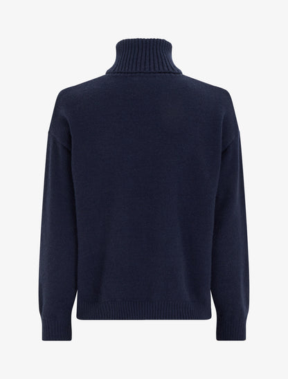 Pull droit à col roulé et boutons décoratifs - Marine - 2