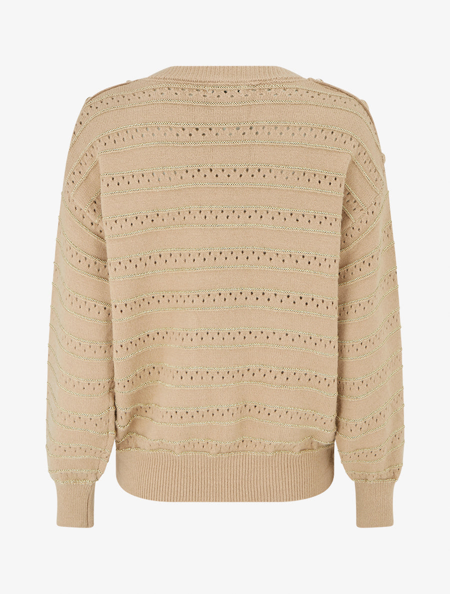 Pull à rayures irisées et boutons décoratifs - Camel clair - 2