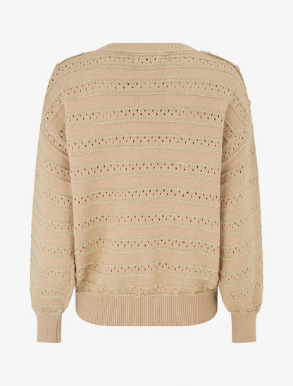 Pull à rayures irisées et boutons décoratifs - Camel clair - 2