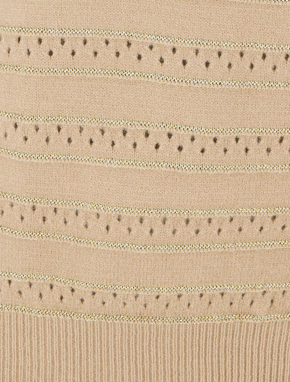 Pull à rayures irisées et boutons décoratifs - Camel clair - 3